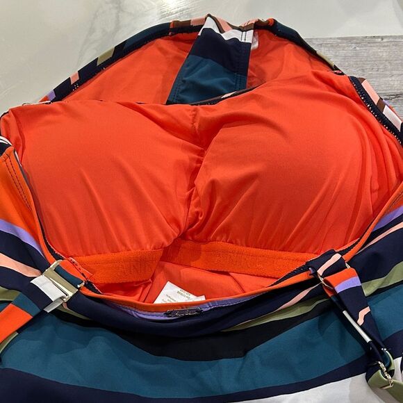 Anne Cole Ring Strap Multicolor Striped One Piece Swimsuit - Sz 12 NWT - Picture 9 of 11